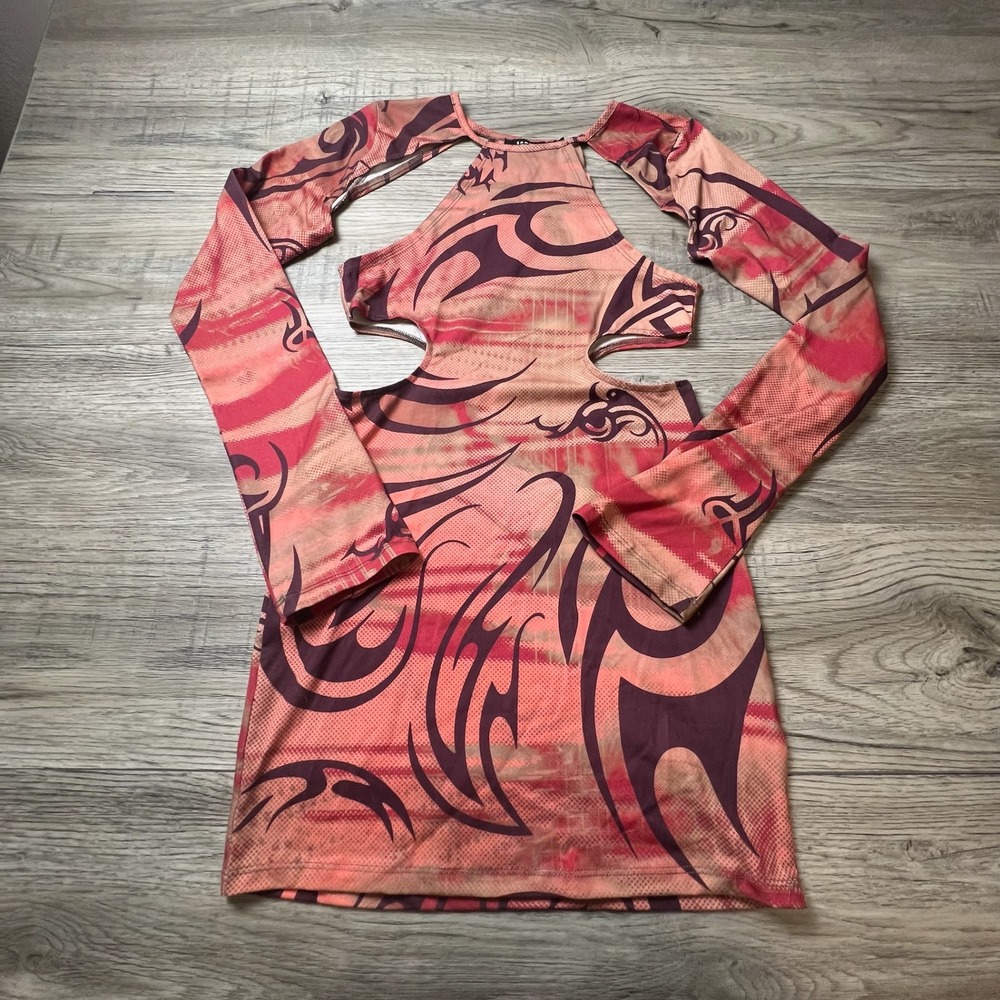 Jaded London Mini Dress Womens 4 Pink Tribal‎ Graphic Cutout Rave Festival Y2K